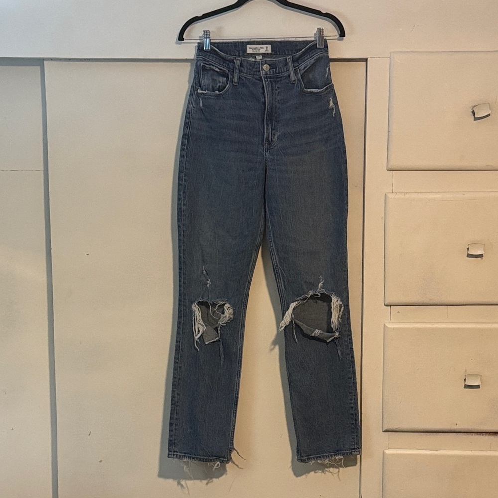 Abercrombie & Fitch High Rise Distressed Blue Jeans